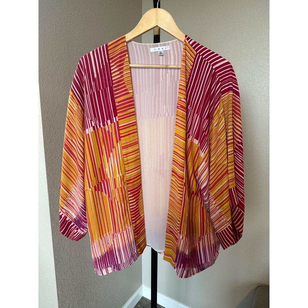 Cabi Cardigan Mon Ami‎ Kimono Open Front Long Sleeve Multicolor Striped Sz M